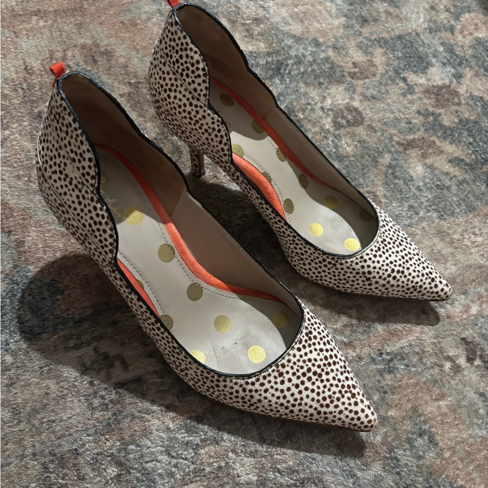 Boden Cream and Brown Leopard Print Spotted Heels - “Pony Hair Leather”